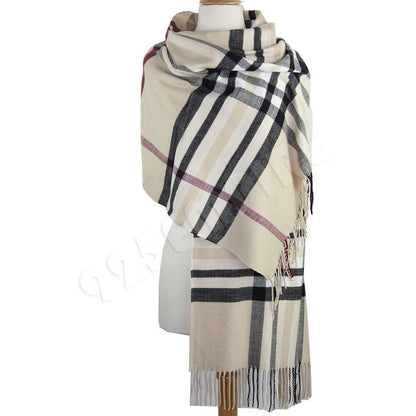 Oversized Plaid Check Blanket 100% Cashmere Scarf