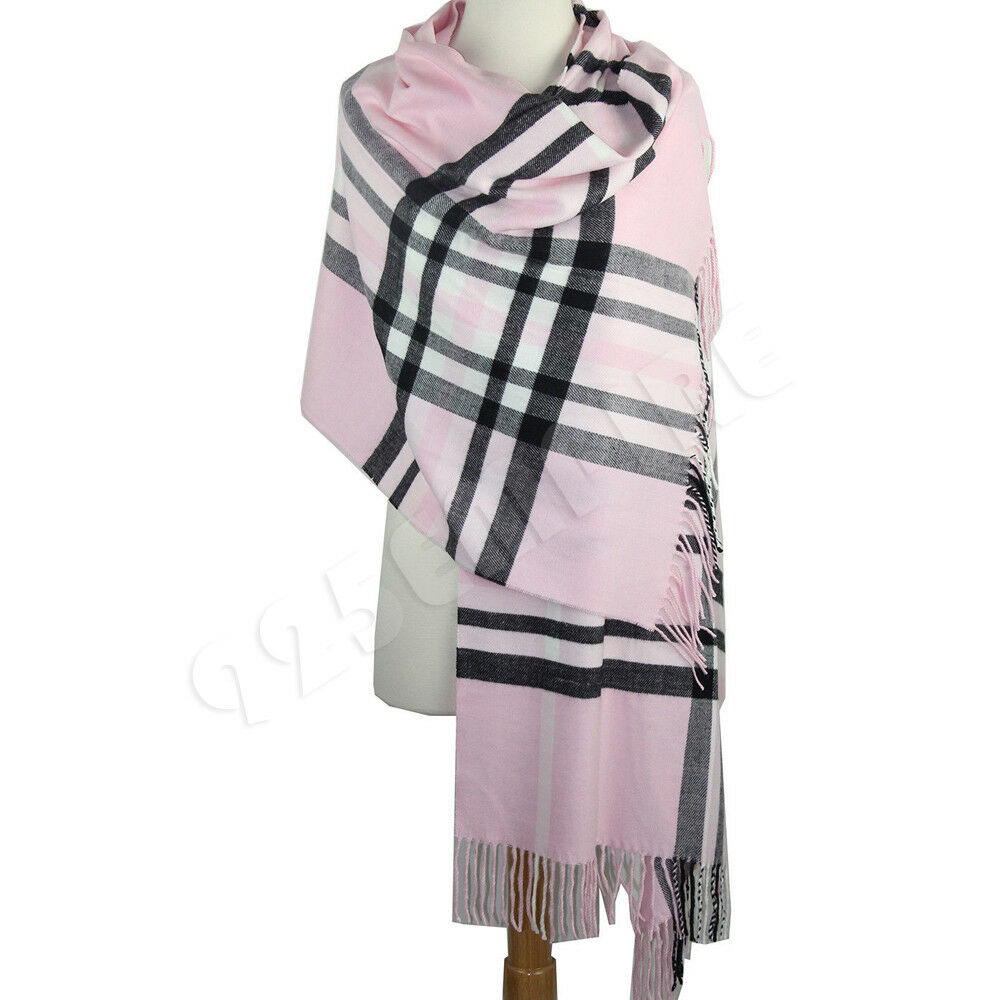 Oversized Plaid Check Blanket 100% Cashmere Scarf