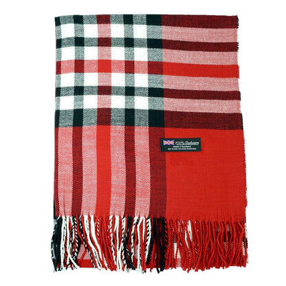 Oversized Plaid Check Blanket 100% Cashmere Scarf