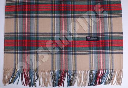 Oversized Plaid Check Blanket 100% Cashmere Scarf