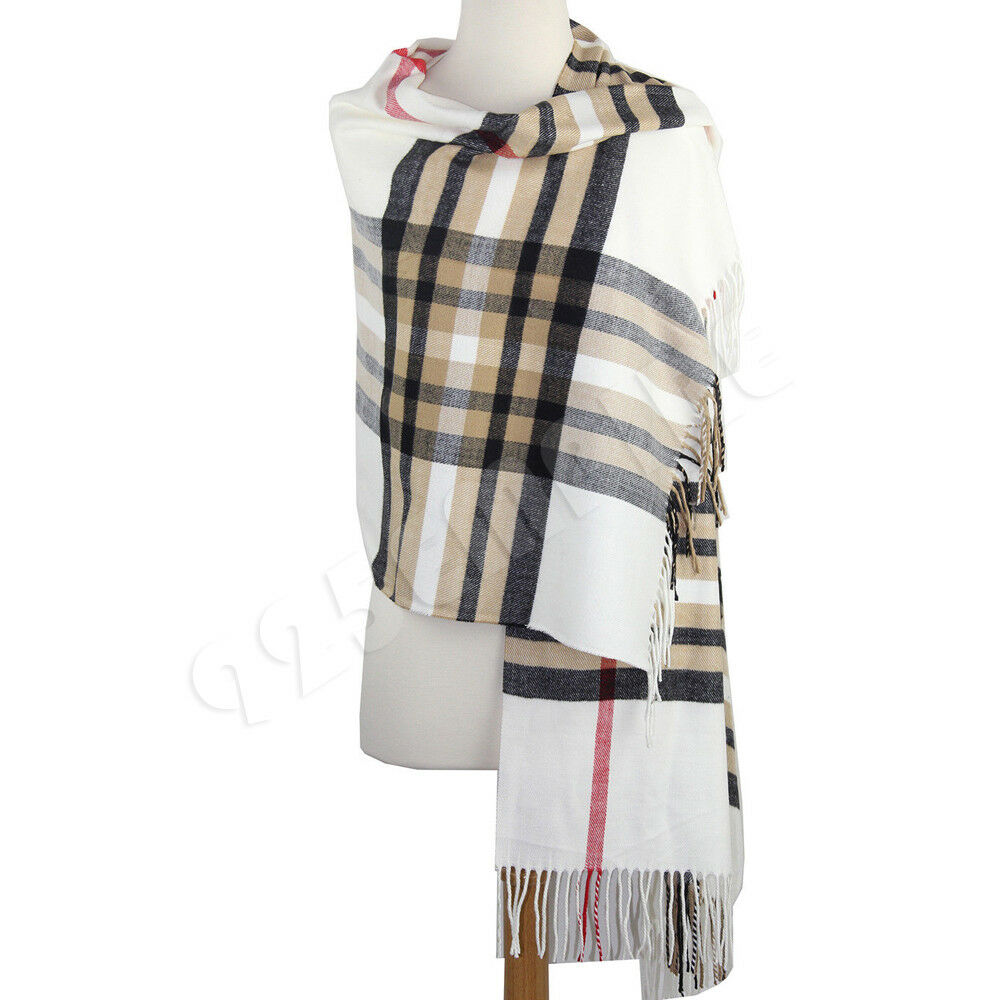 Oversized Plaid Check Blanket 100% Cashmere Scarf