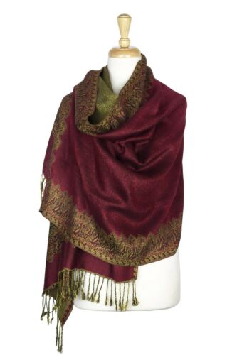 New Reversible Border Paisley Pashmina Scarf Shawl