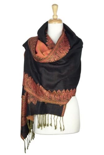 New Reversible Border Paisley Pashmina Scarf Shawl