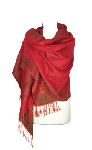 New Reversible Border Paisley Pashmina Scarf Shawl