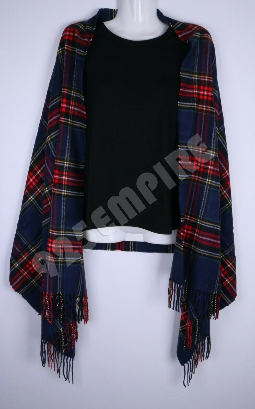 Oversized Plaid Check Blanket 100% Cashmere Scarf