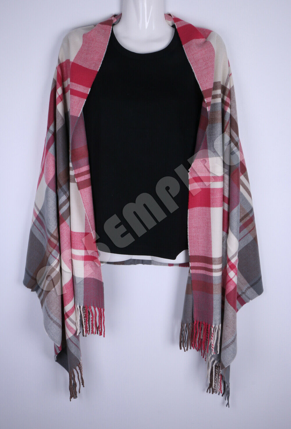 Oversized Plaid Check Blanket 100% Cashmere Scarf