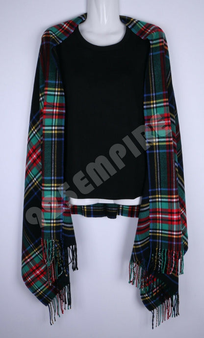 Oversized Plaid Check Blanket 100% Cashmere Scarf