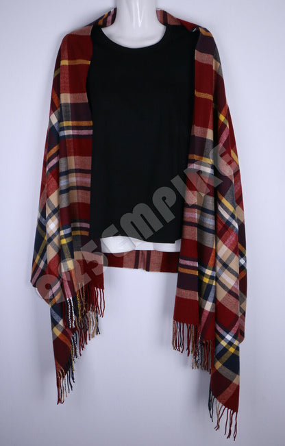 Oversized Plaid Check Blanket 100% Cashmere Scarf