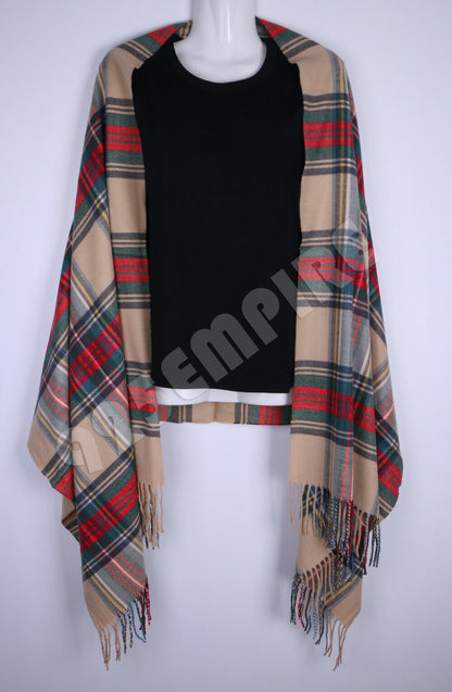 Oversized Plaid Check Blanket 100% Cashmere Scarf