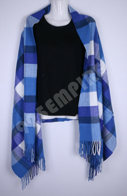 Oversized Plaid Check Blanket 100% Cashmere Scarf