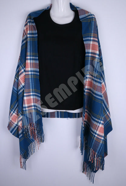 Oversized Plaid Check Blanket 100% Cashmere Scarf