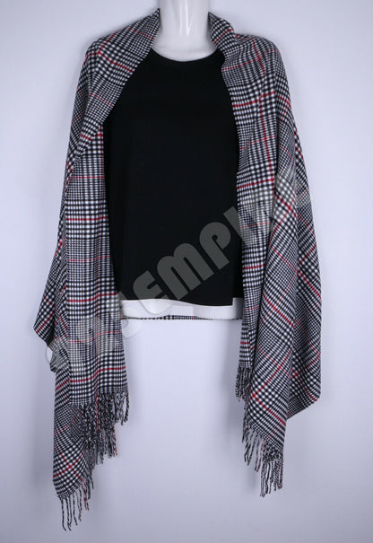 Oversized Plaid Check Blanket 100% Cashmere Scarf