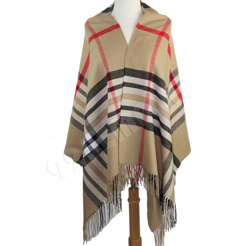 Oversized Plaid Check Blanket 100% Cashmere Scarf