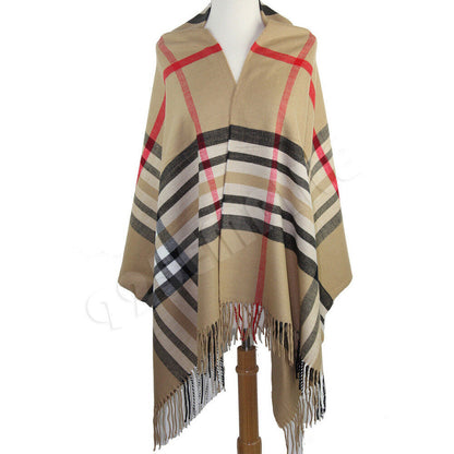 Oversized Plaid Check Blanket 100% Cashmere Scarf