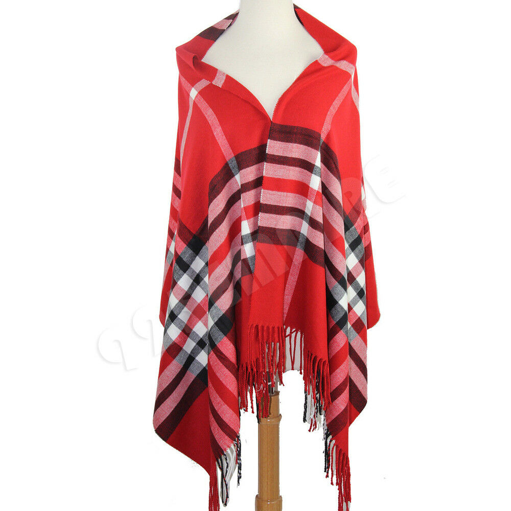 Oversized Plaid Check Blanket 100% Cashmere Scarf