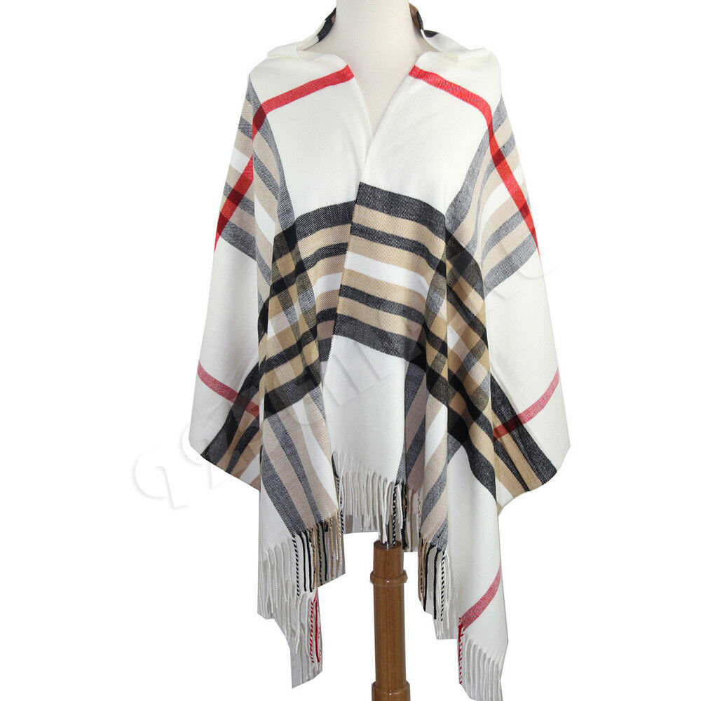 Oversized Plaid Check Blanket 100% Cashmere Scarf