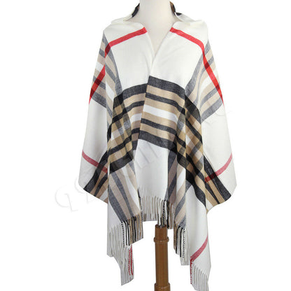 Oversized Plaid Check Blanket 100% Cashmere Scarf