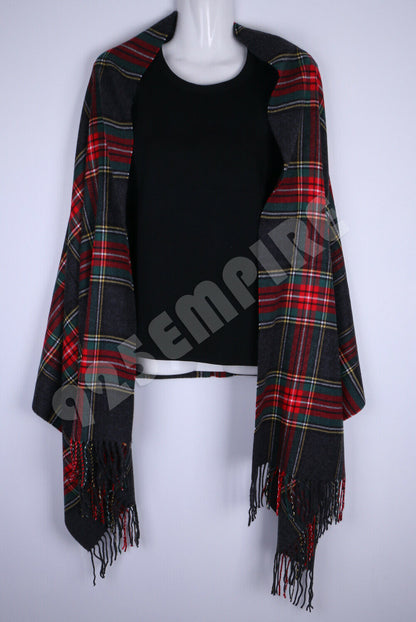 Oversized Plaid Check Blanket 100% Cashmere Scarf